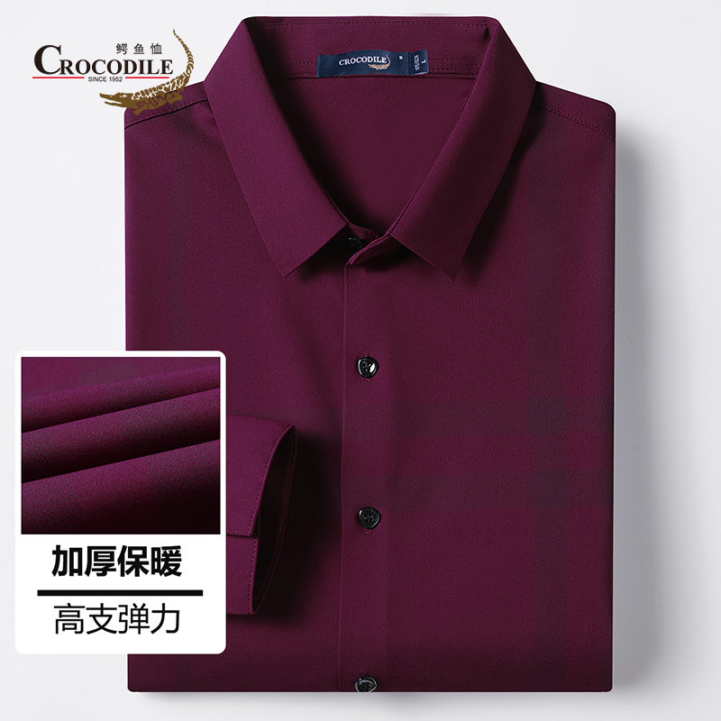 7473797.鳄鱼恤秋冬新品高支弹力休闲简约舒适格纹长袖男士衬衫男