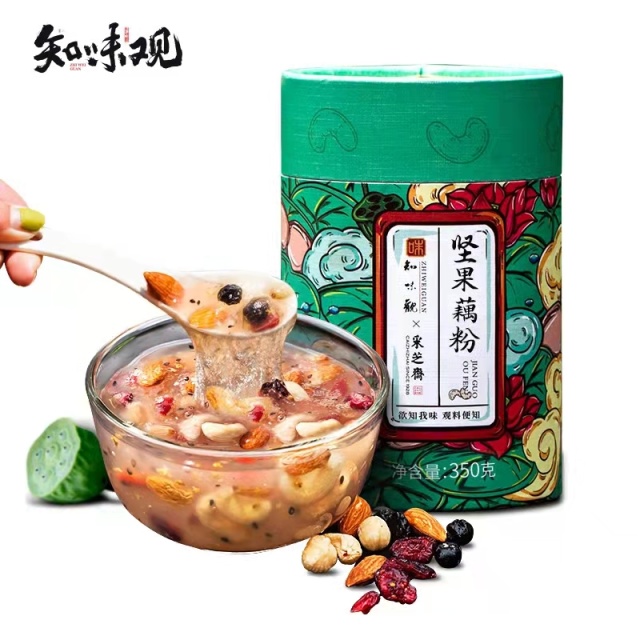 12675535.知味观坚果藕粉羹方便早餐食品350g西湖特产速溶莲藕粉羹罐装