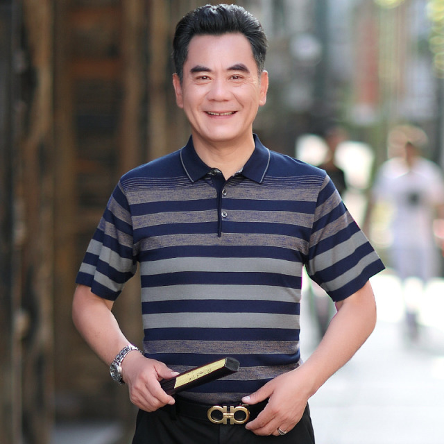 7531892.雄狮中年男士衣服夏季爸爸夏装短袖t恤中老年男翻领POLO衫
