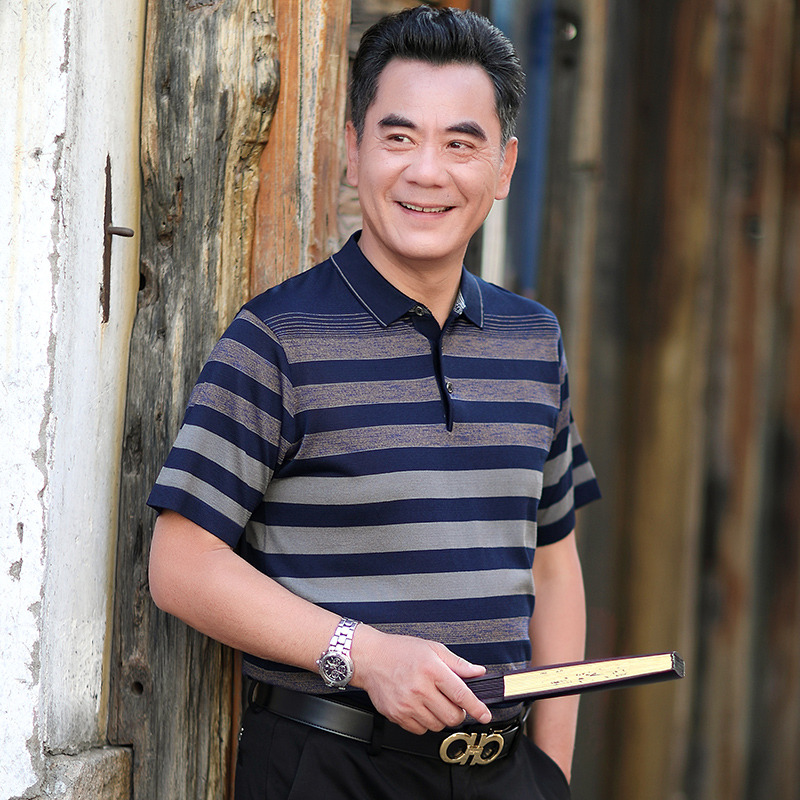 7531892.雄狮中年男士衣服夏季爸爸夏装短袖t恤中老年男翻领POLO衫