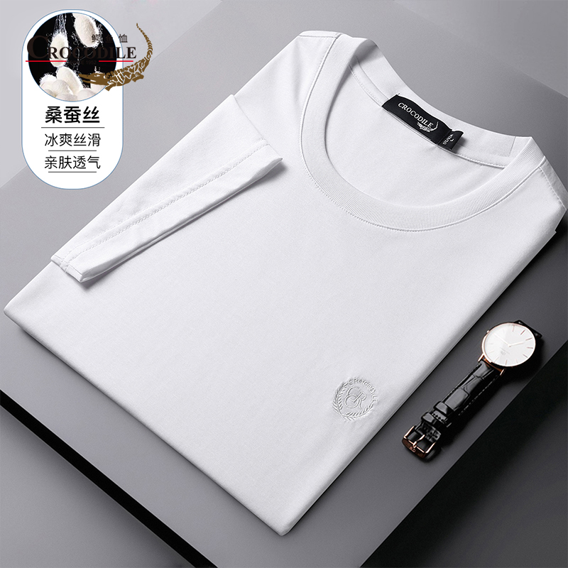 7533285.鳄鱼恤专柜款夏季新品含桑蚕丝+天丝棉休闲百搭圆领短袖男士t恤男