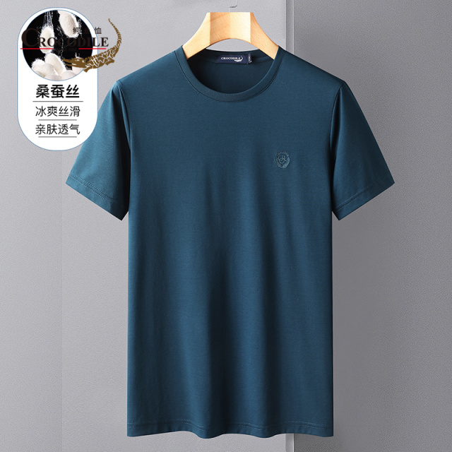 7533285.鳄鱼恤专柜款夏季新品含桑蚕丝+天丝棉休闲百搭圆领短袖男士t恤男