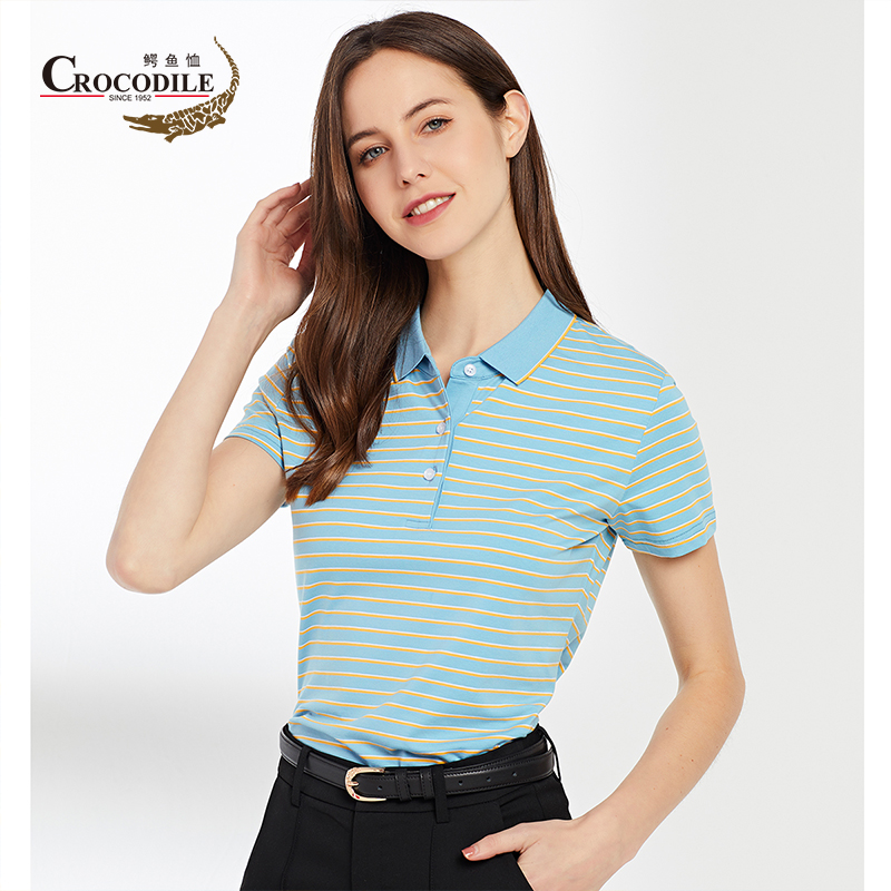 7533320.鳄鱼恤夏季新品纯棉柔软休闲百搭翻领短袖女士polo衫T恤女
