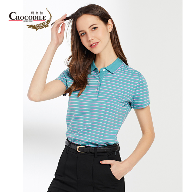 7533320.鳄鱼恤夏季新品纯棉柔软休闲百搭翻领短袖女士polo衫T恤女