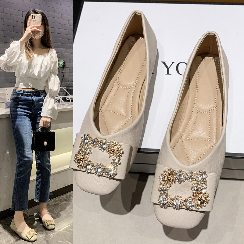 13359564.曼丽玲四季款小蜜蜂镶钻装饰女士方头平底单鞋