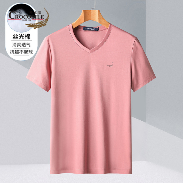 7547805.鳄鱼恤【60支丝光纯棉】专柜款夏季基础百搭V领短袖男士T恤男