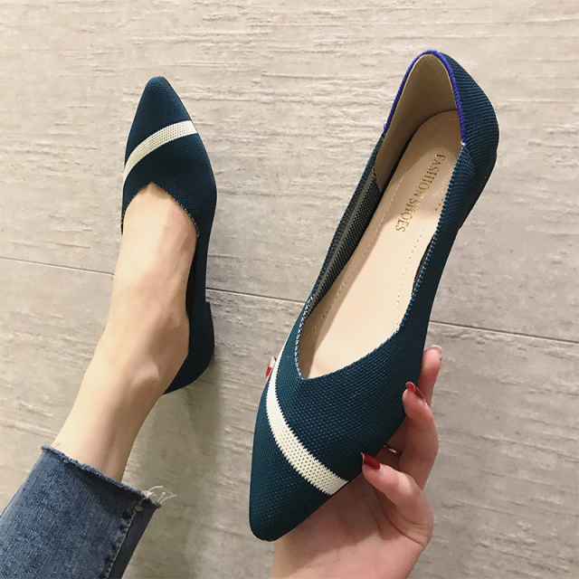 7553421.海伊鹿飞织王妃鞋新示尖头针织鞋孕妇平跟浅口舒适蛋卷鞋