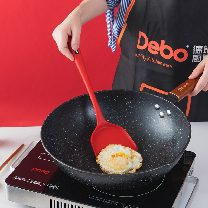 7569491.Debo德铂硅胶铲锅铲耐高温炒菜铲子家用不粘锅专用硅胶汤勺-红