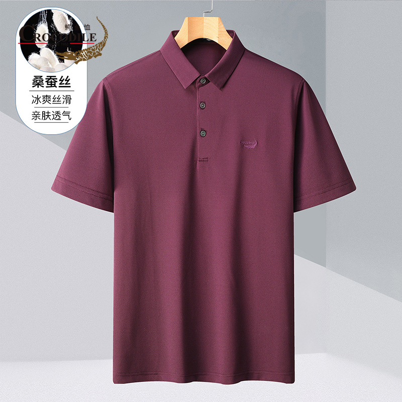 7592902.鳄鱼恤专柜款夏季新品含桑蚕丝休闲百搭舒适翻领短袖男士t恤男