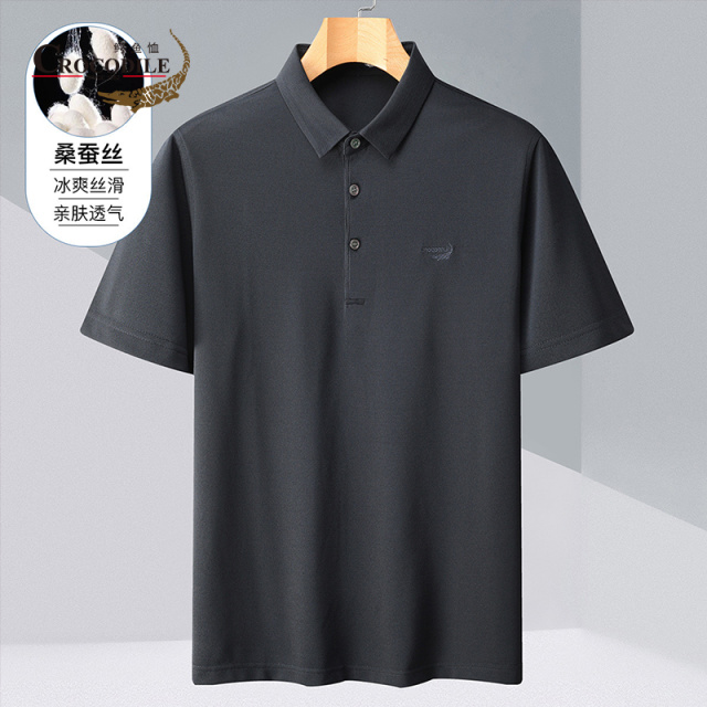 7592902.鳄鱼恤专柜款夏季新品含桑蚕丝休闲百搭舒适翻领短袖男士t恤男