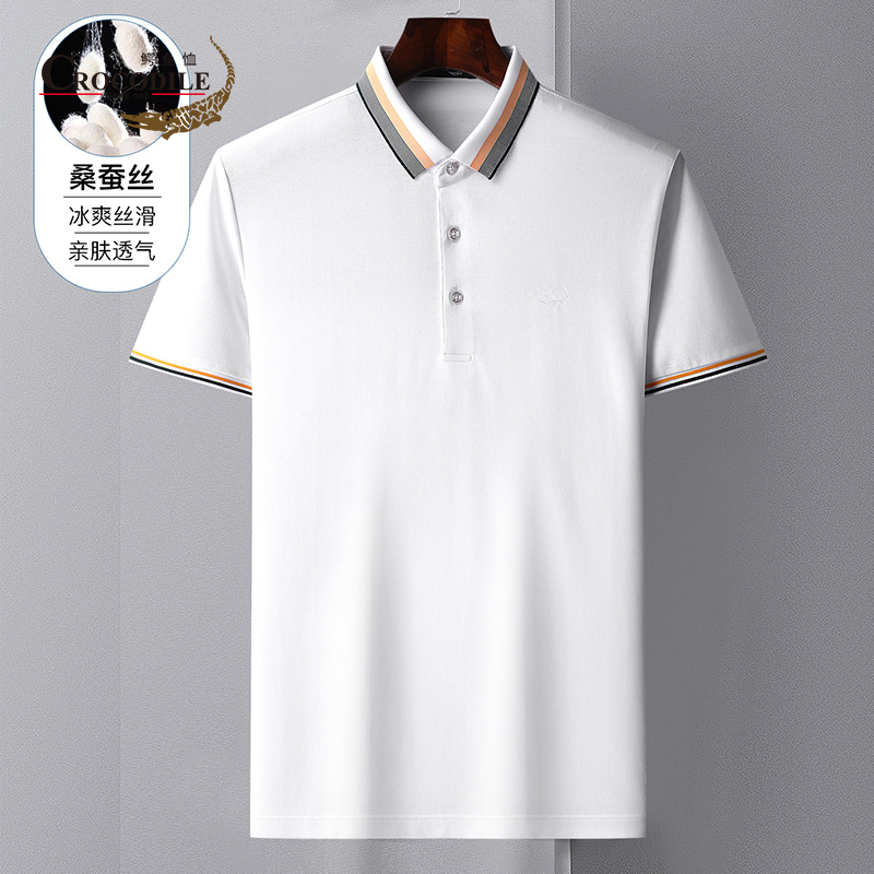 7592911.鳄鱼恤夏季新品含桑蚕丝+天丝棉商务休闲透气短袖男士t恤男