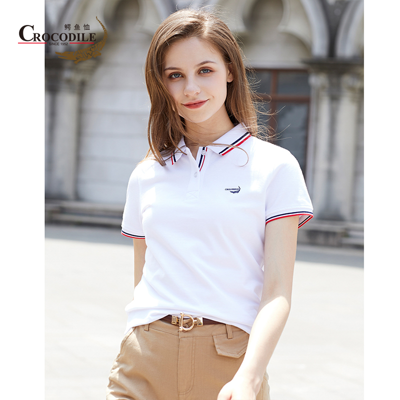 7592933.鳄鱼恤专柜款新疆棉100%棉夏季百搭修身Polo衫女短袖T恤