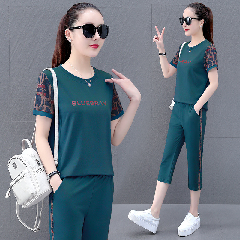 7637257.VPN 休闲运动套装女2021夏季潮时尚韩版显瘦减龄短袖七分裤两件套