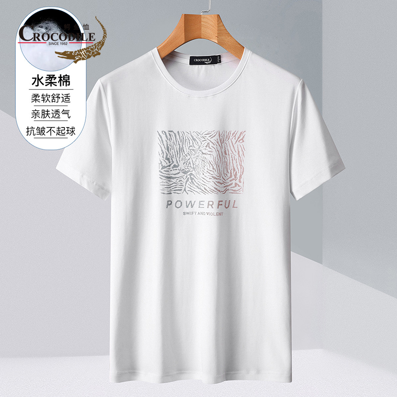 7637527.鳄鱼恤专柜款夏季60支纯棉时尚印花柔软舒适圆领短袖男士T恤男