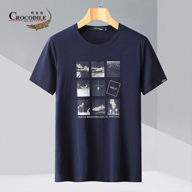 7637537.鳄鱼恤专柜款夏季品质竹节棉时尚印花透气百搭圆领短袖男士T恤男