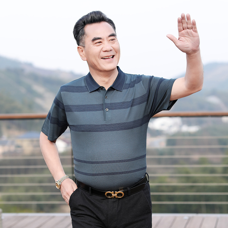 7671305.雄狮短袖t恤男夏季新款针织翻领T恤半袖商务休闲爸爸装