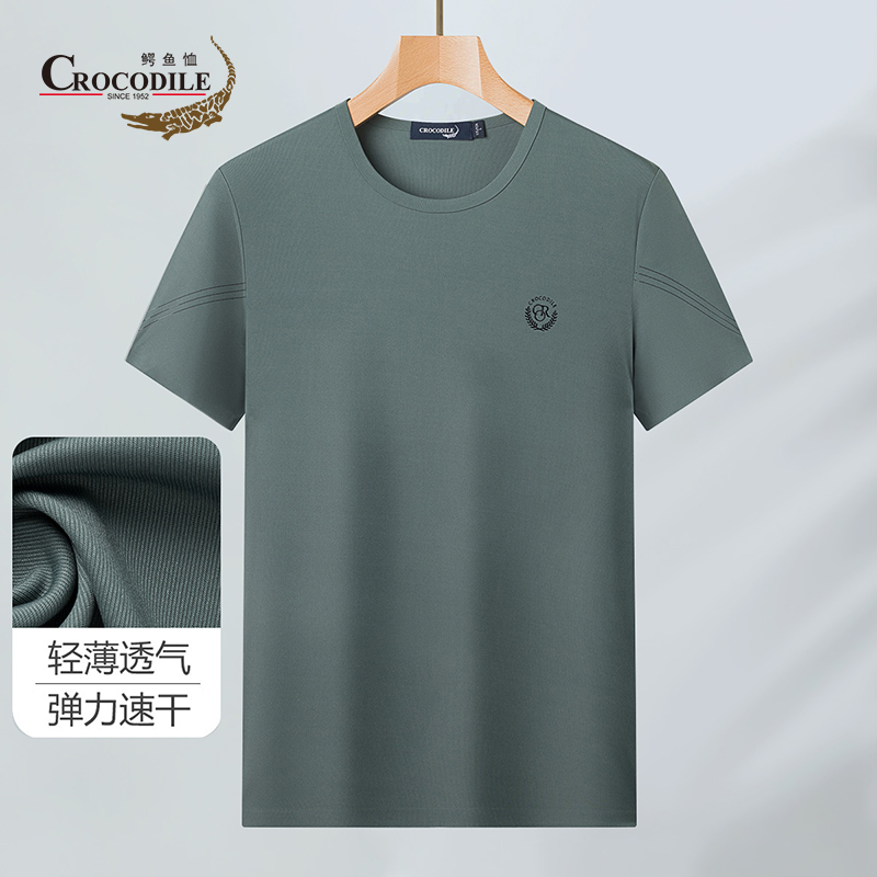 7669273.鳄鱼恤优选夏季轻薄弹力透气柔软速干舒适百搭圆领男士短袖T恤男