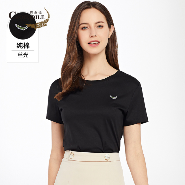 7669491.鳄鱼恤【丝光纯棉】夏季新品轻薄柔软舒适打底圆领短袖女士T恤女