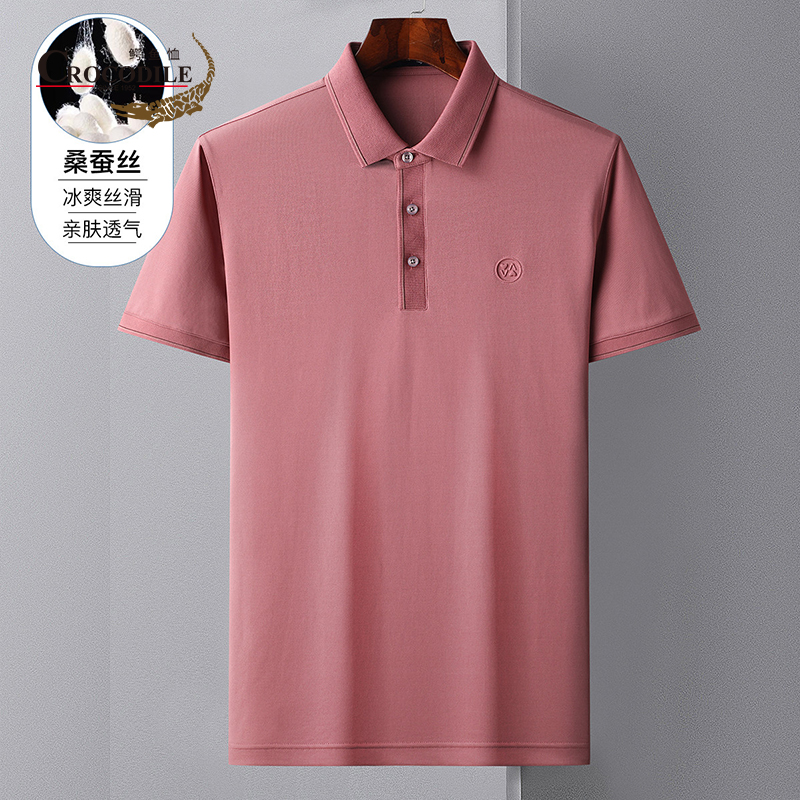 7687250.鳄鱼恤夏季新品舒适透气含桑蚕丝商务休闲短袖男士t恤男