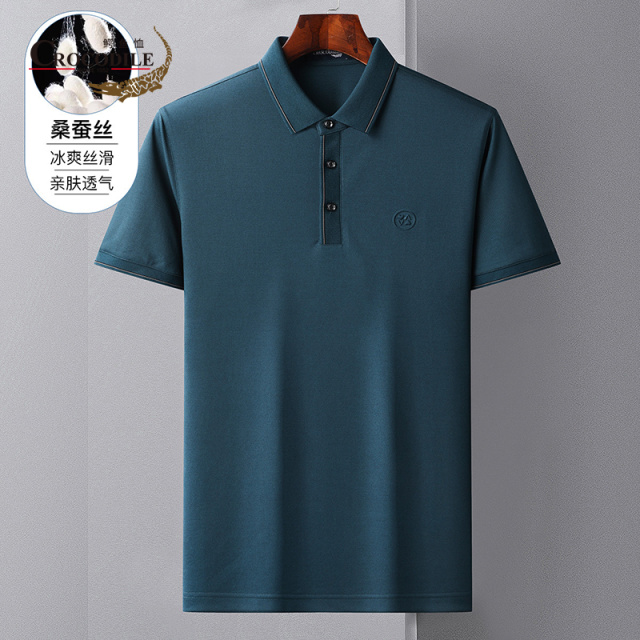 7687250.鳄鱼恤夏季新品舒适透气含桑蚕丝商务休闲短袖男士t恤男
