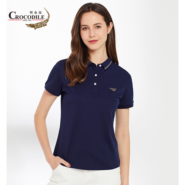 7687279.鳄鱼恤夏季新品休闲简约百搭翻领短袖女士polo衫T恤女