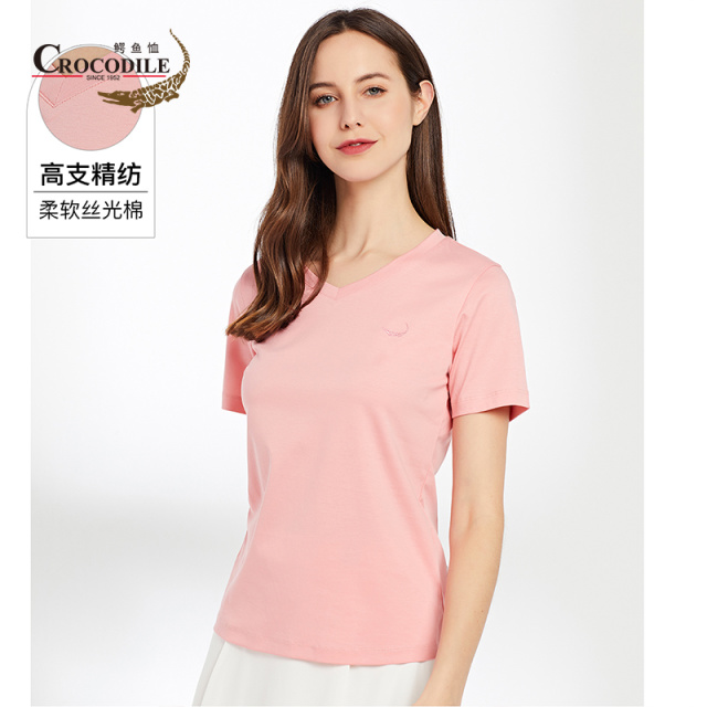 7687294.鳄鱼恤【100%丝光棉+高支柔软】夏季专柜款休闲V领女士T恤