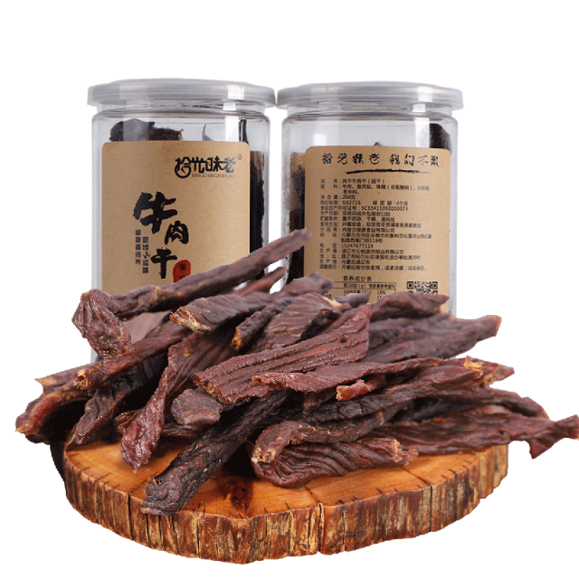 12667452.【拾光味老】9成200g/罐装大桶装风干正宗内蒙古超干牛肉干休闲零食毛重
