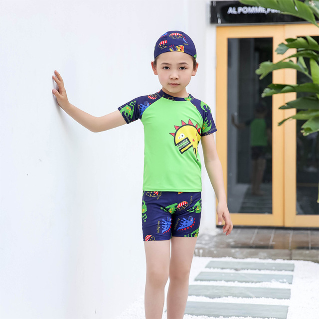 10796289.巴洛尼莫 儿童泳衣男童孩游泳衣女孩中大童温泉泳裤套装短袖宝宝卡通恐龙分体泳装 YY4702