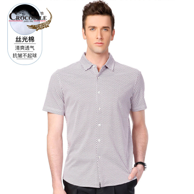 7767115.鳄鱼恤男装春夏100%棉方领波浪纹短袖衬衫