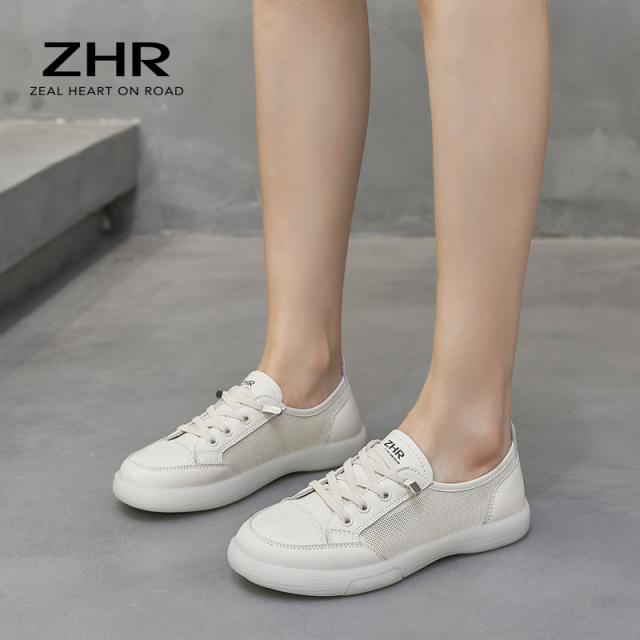 12729172.ZHR简约牛皮拼接平底套脚网洞鞋【阔绰圆头】