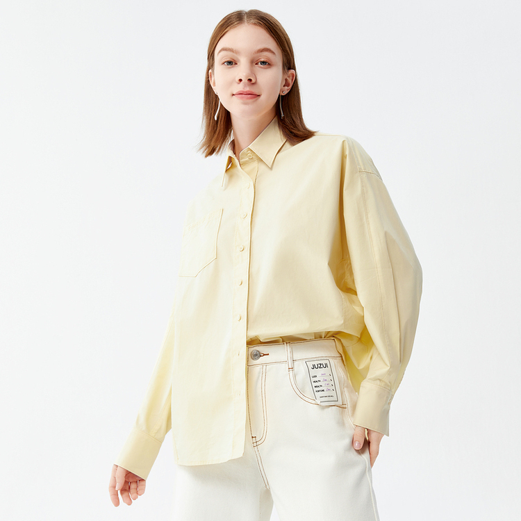 7811412.JZ玖姿黄色休闲廓形感衬衫春季女时尚通勤简约上衣