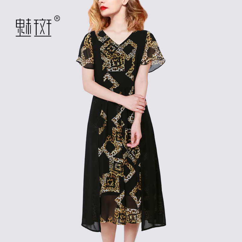 7816864.魅斑女神范时尚设计感拼接连衣裙