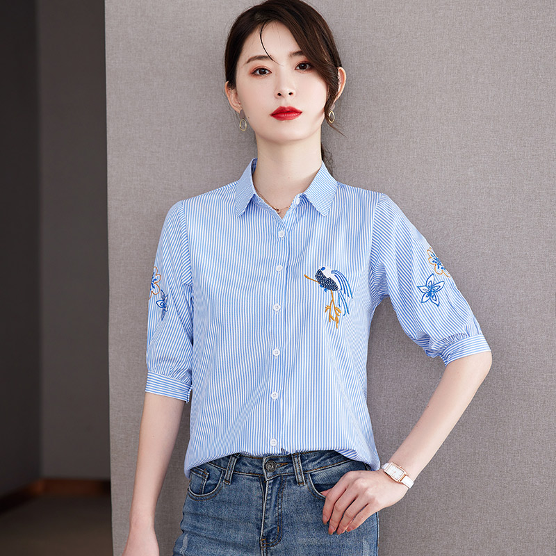 7837714.7-CY女式新款简约时尚刺绣百搭短袖衬衫【7-CY女装XJ】