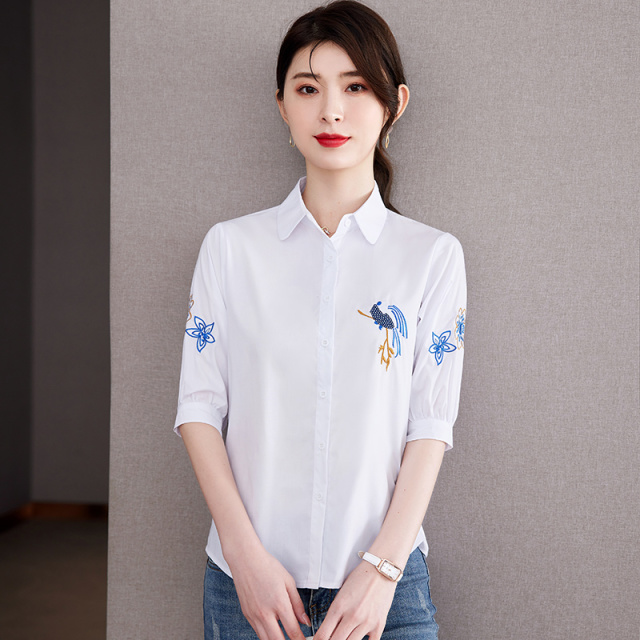 7837714.7-CY女式新款简约时尚刺绣百搭短袖衬衫【7-CY女装XJ】