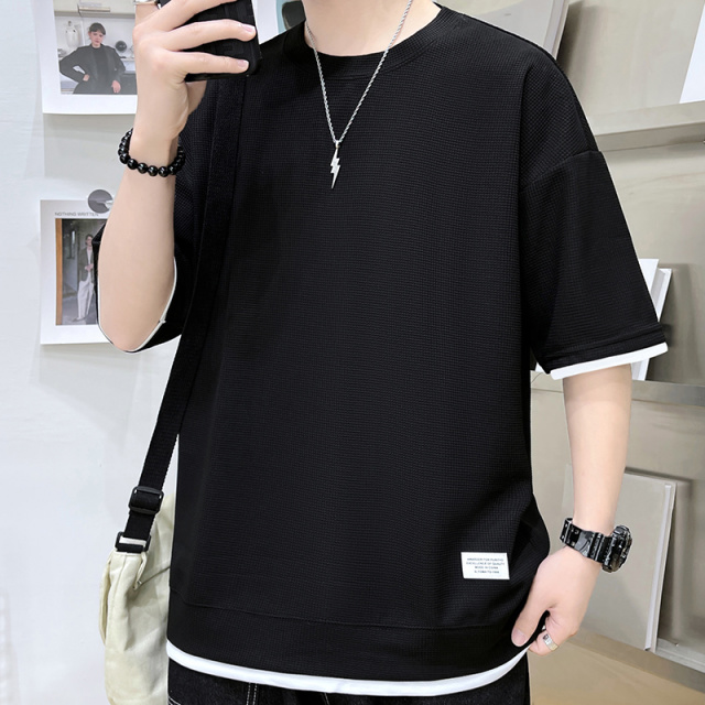 7851023.七玻威夏季男式新款简约新潮华夫格短袖T恤【七玻威男装XJ】