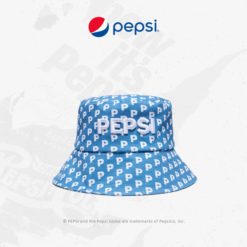 6356491.Pepsi百事 时尚休闲百搭防晒遮阳经典刺绣舒适渔夫帽