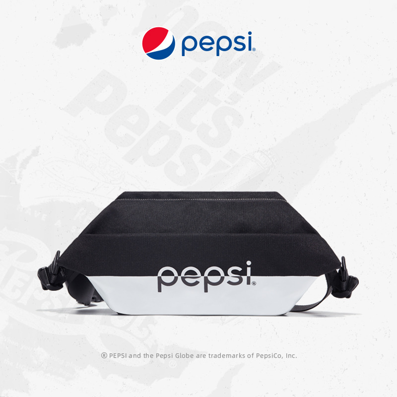 6310153.Pepsi百事 休闲时尚潮流黑白配大容量防泼水出游运动学生胸包腰包