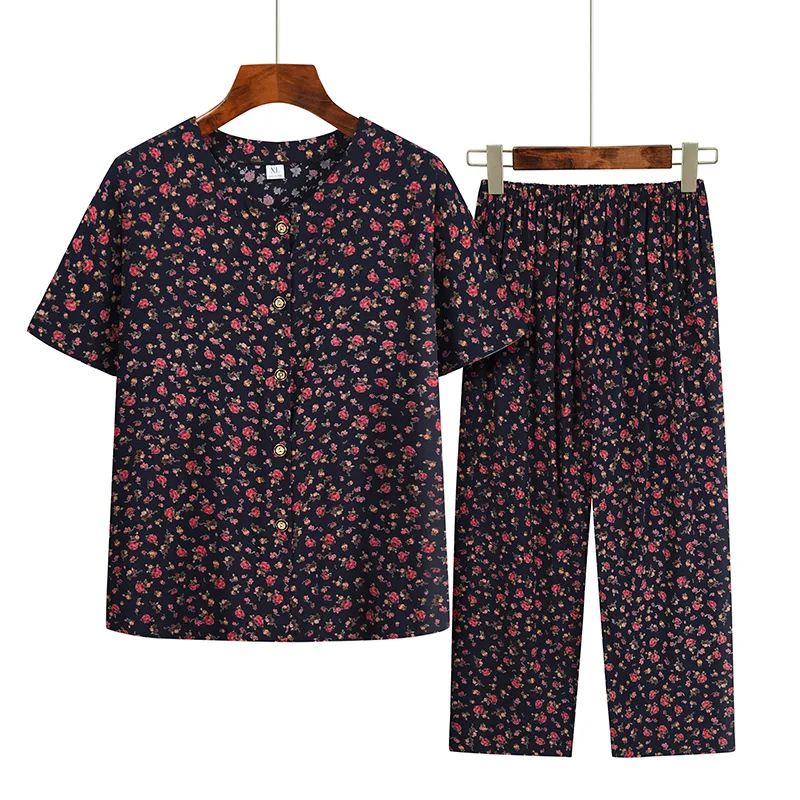 7919122.线缃缘中老年女装奶奶夏装套装妈妈装棉绸衣服老年短袖上衣老年人两件套