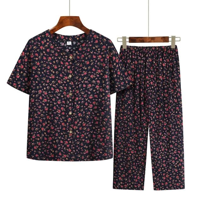 7919122.线缃缘中老年女装奶奶夏装套装妈妈装棉绸衣服老年短袖上衣老年人两件套