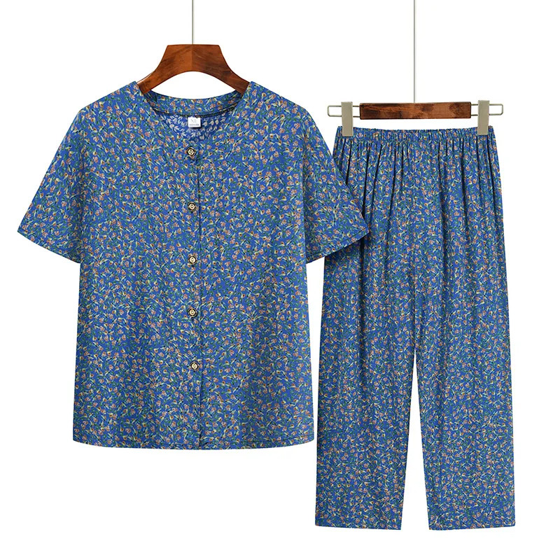 7919271.线缃缘中年妈妈夏装套装夏季中老年短袖T恤女洋气时尚阔太太绵绸上衣