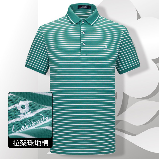 7925352.【珠地棉弹】舒适细条纹绣花休闲短袖Polo衫
