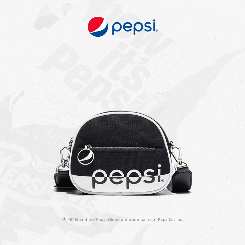 7319637.Pepsi百事 潮流撞色运动休闲单肩包黑白配斜挎包时尚美观小众设计小圆包