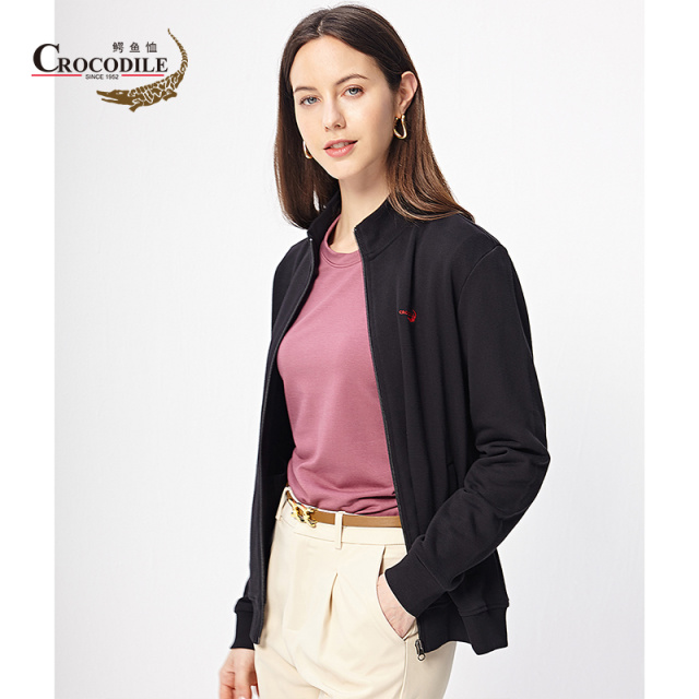 7941883.鳄鱼恤【专柜款】春季新品商务休闲百搭立领拉链款女式卫衣开衫女
