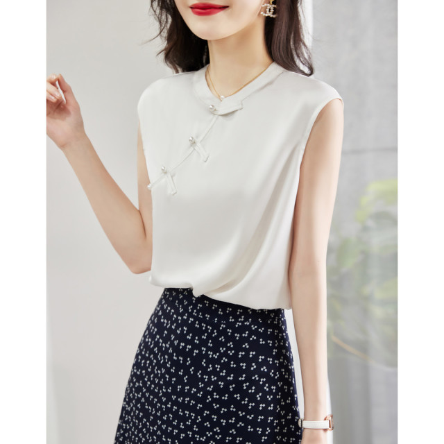 8056543.【椿山晓月】夏国风新中式温婉衬衫复古红珠装饰盘扣衬衣女装上衣