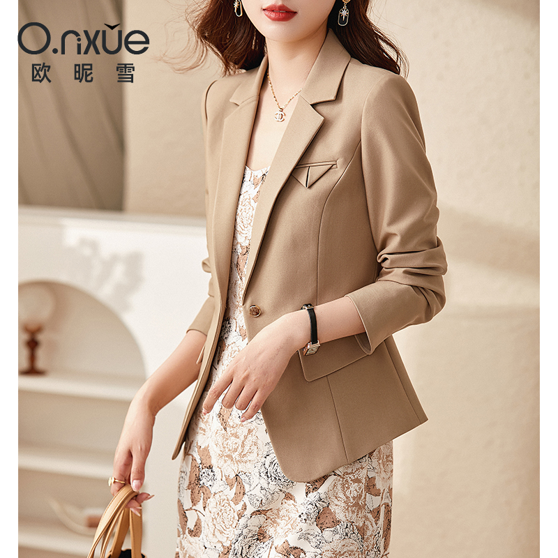 8162695.欧昵雪【OL知性翻驳领外套】新款通勤风纯色简约上衣气质小西装女