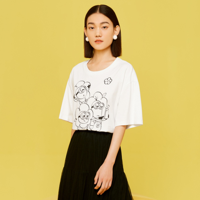8161180.JZ玖姿小黄人联名系列夏季时尚印花设计感T恤女