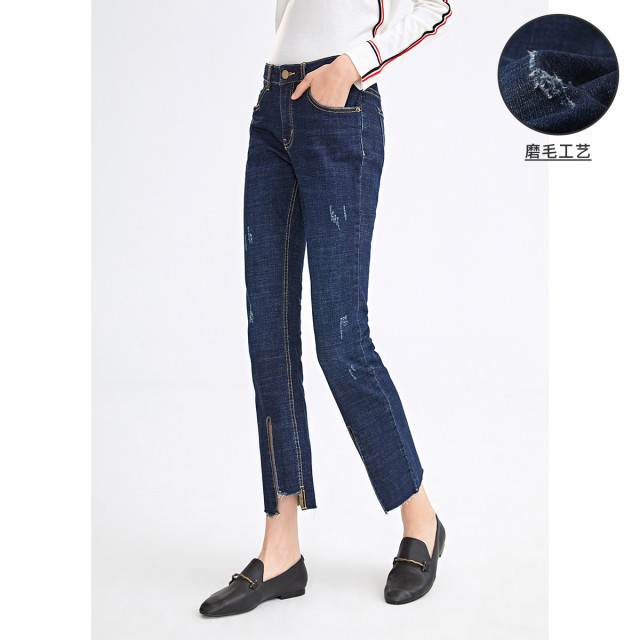 8199382.【开叉脚口】意大利小帆船 22春季新品阔腿裤女士牛仔八分裤