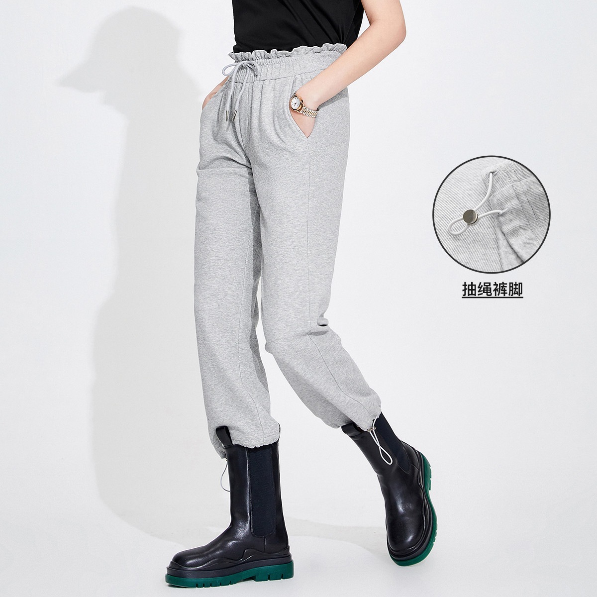8199021.意大利小帆船 22早春新品抗皱弹力运动拉绳束脚女士休闲裤
