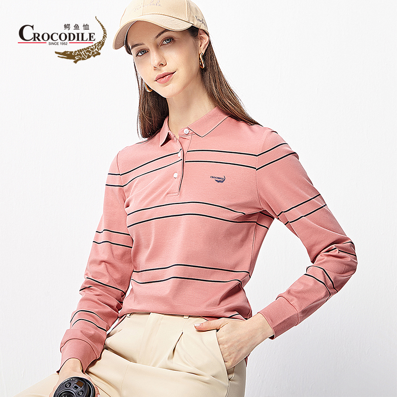 8207176.鳄鱼恤纯棉舒适春秋新品经典休闲双条纹理女式休闲polo衫女