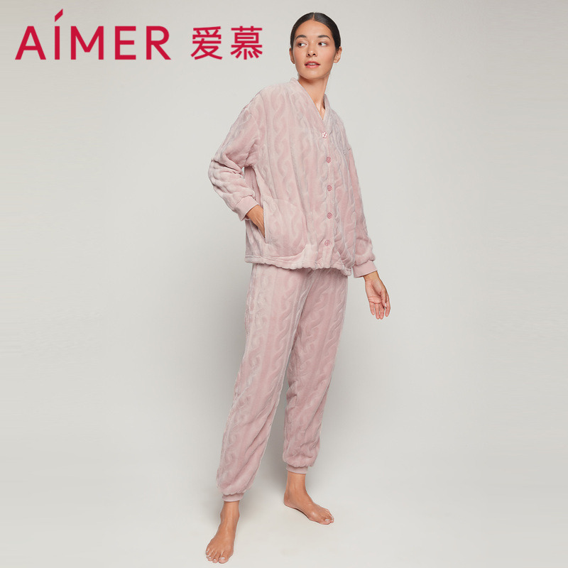 8249325.爱慕笑绒绒开衫长袖长裤分身套装AM466811